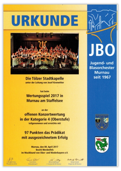 Wertungsspiel in Murnau im Rahmen des 50-jährigen Jubiläums des Jugend- und Blasorchester Murnau